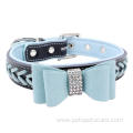 co-friendly colorful rhinestone bowtie leather dog collar